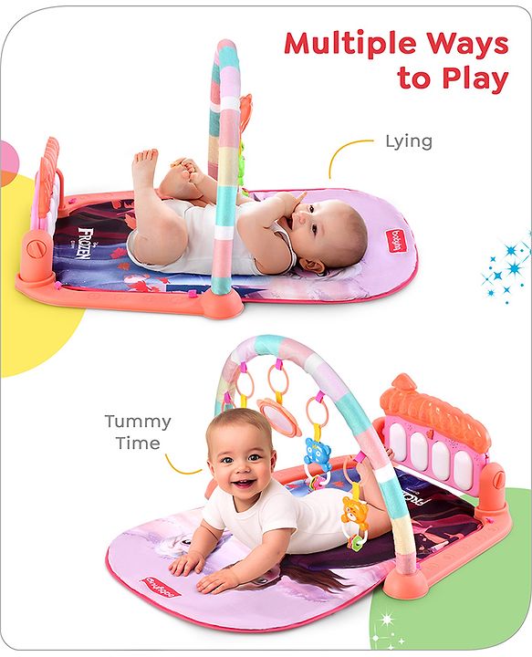 Babyhug Disney Frozen Baby Kick and Play Piano Play Gym with Lights and Music - Orange| 5 Hanging Rattles with Musical Keyboard| Ideal Gifting Option - Multicolor