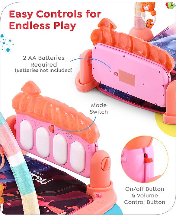 Babyhug Disney Frozen Baby Kick and Play Piano Play Gym with Lights and Music - Orange| 5 Hanging Rattles with Musical Keyboard| Ideal Gifting Option - Multicolor