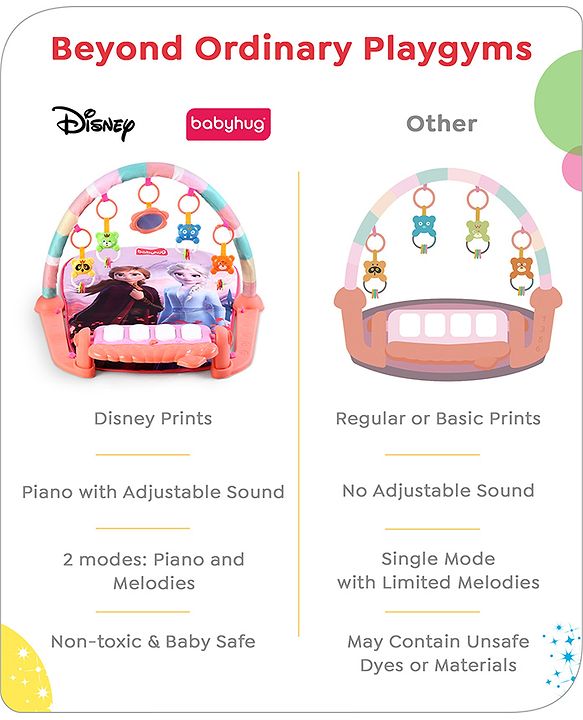 Babyhug Disney Frozen Baby Kick and Play Piano Play Gym with Lights and Music - Orange| 5 Hanging Rattles with Musical Keyboard| Ideal Gifting Option - Multicolor