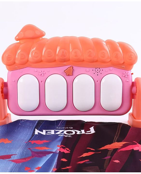 Babyhug Disney Frozen Baby Kick and Play Piano Play Gym with Lights and Music - Orange| 5 Hanging Rattles with Musical Keyboard| Ideal Gifting Option - Multicolor