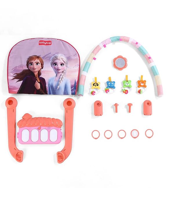 Babyhug Disney Frozen Baby Kick and Play Piano Play Gym with Lights and Music - Orange| 5 Hanging Rattles with Musical Keyboard| Ideal Gifting Option - Multicolor
