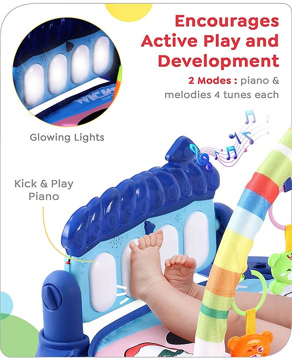 Babyhug Disney Frozen Baby Kick and Play Piano Play Gym with Lights and Music - Orange| 5 Hanging Rattles with Musical Keyboard| Ideal Gifting Option - Multicolor