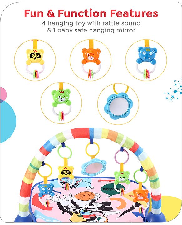 Babyhug Disney Frozen Baby Kick and Play Piano Play Gym with Lights and Music - Orange| 5 Hanging Rattles with Musical Keyboard| Ideal Gifting Option - Multicolor