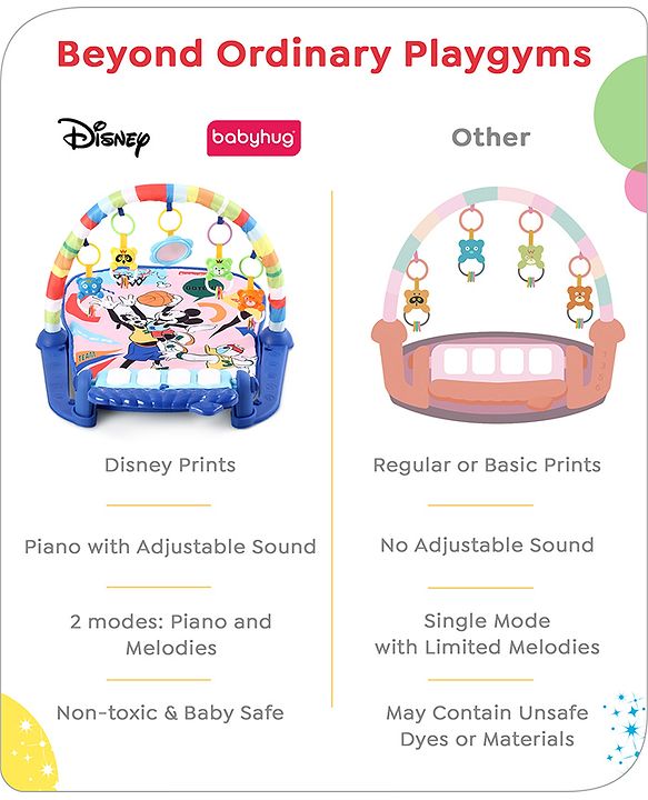 Babyhug Disney Frozen Baby Kick and Play Piano Play Gym with Lights and Music - Orange| 5 Hanging Rattles with Musical Keyboard| Ideal Gifting Option - Multicolor
