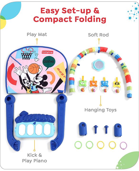 Babyhug Disney Frozen Baby Kick and Play Piano Play Gym with Lights and Music - Orange| 5 Hanging Rattles with Musical Keyboard| Ideal Gifting Option - Multicolor