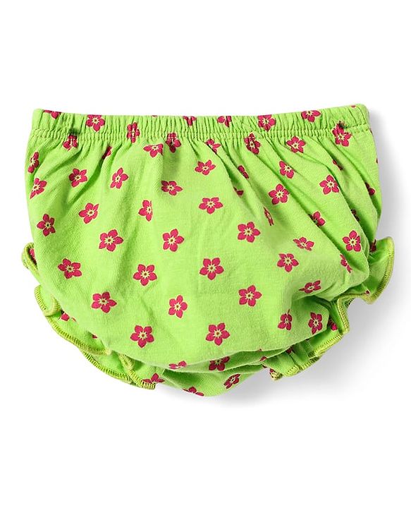Babyhug Single Jersey Knit Sleeveless Floral Printed Frock with Headband Bloomer & Bow Applique - Light Green