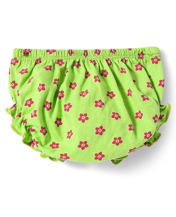 Babyhug Single Jersey Knit Sleeveless Floral Printed Frock with Headband Bloomer & Bow Applique - Light Green