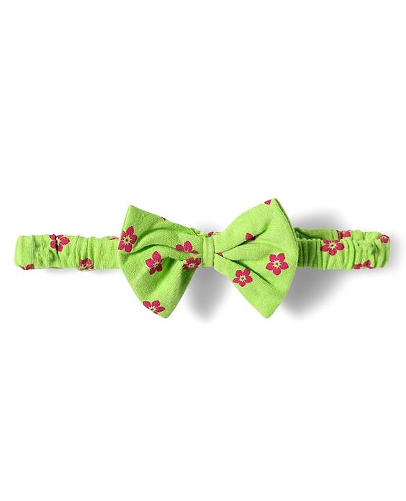 Babyhug Single Jersey Knit Sleeveless Floral Printed Frock with Headband Bloomer & Bow Applique - Light Green