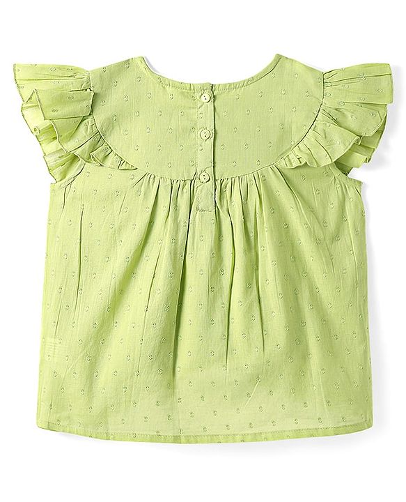 Babyhug Rayon Woven Sleeveless Top with Floral Embroidery - Light Green