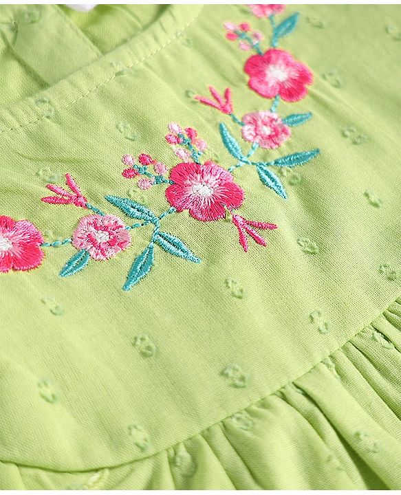 Babyhug Rayon Woven Sleeveless Top with Floral Embroidery - Light Green