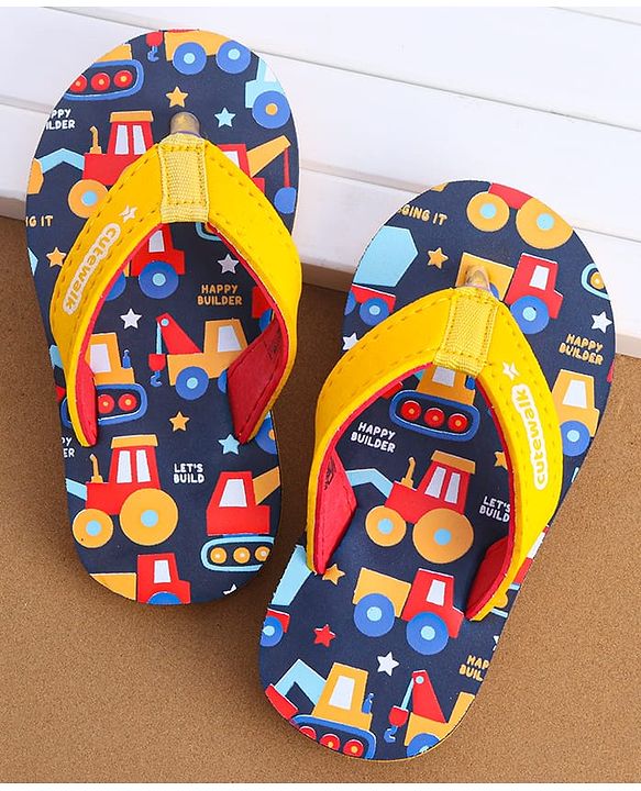 Cute Walk by Babyhug Flip Flops With Vehicle Print - Yellow
