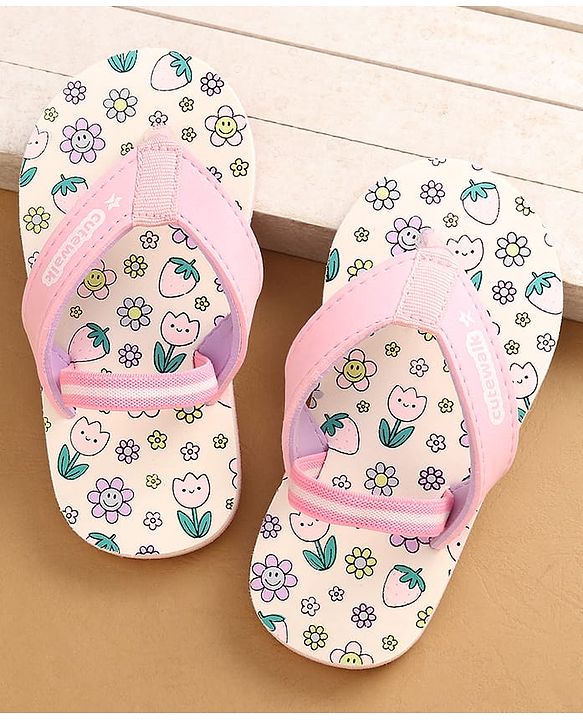 Cute Walk by Babyhug Flip Flops with Floral Print & Back Strap - Pink & Lilac