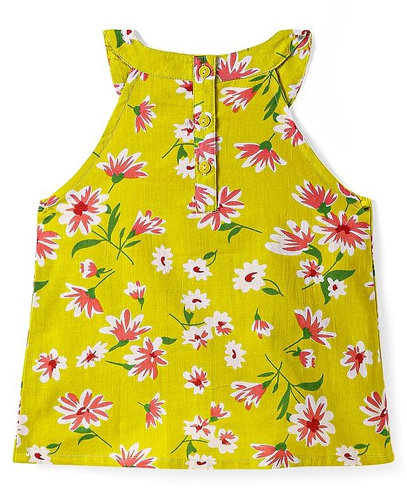 Babyhug Rayon Woven Sleeveless Halter Neck Top with Floral Print - Light Green