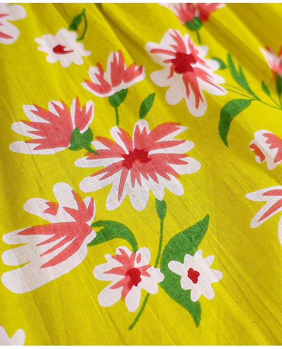 Babyhug Rayon Woven Sleeveless Halter Neck Top with Floral Print - Light Green