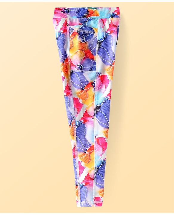 Pine Active Knit Full Length Super Stretch Leggings With Floral Print - Violet