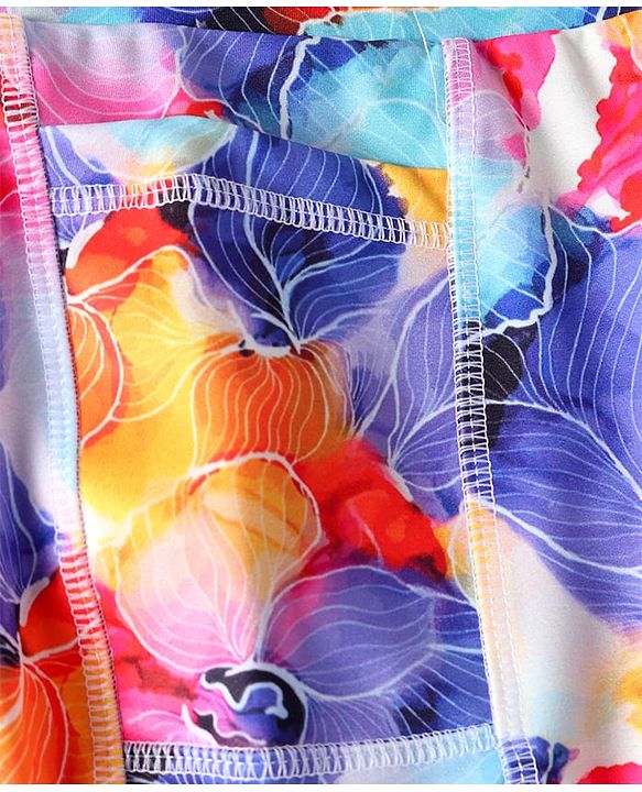 Pine Active Knit Full Length Super Stretch Leggings With Floral Print - Violet