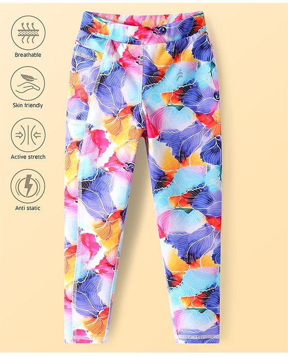 Pine Active Knit Full Length Super Stretch Leggings With Floral Print - Violet