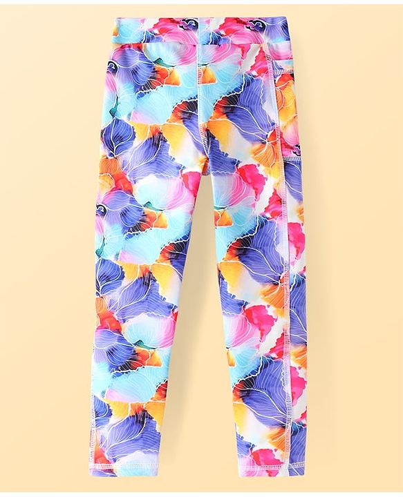 Pine Active Knit Full Length Super Stretch Leggings With Floral Print - Violet
