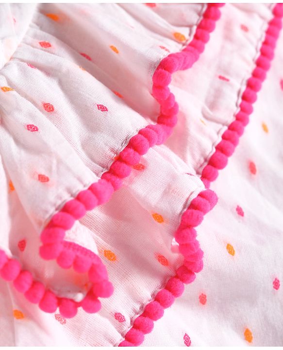 Babyhug Woven Sleeveless Top With Frill & Polka Dots - Pink & White