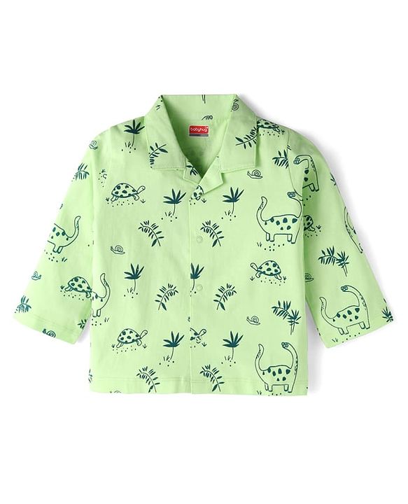 Babyhug Cotton Knit Full Sleeves Night Suit With Animal Print - Green