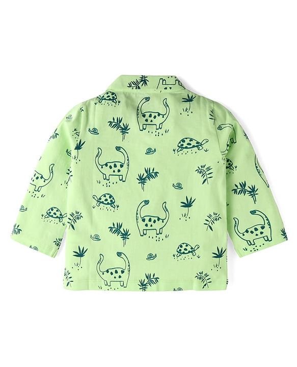 Babyhug Cotton Knit Full Sleeves Night Suit With Animal Print - Green