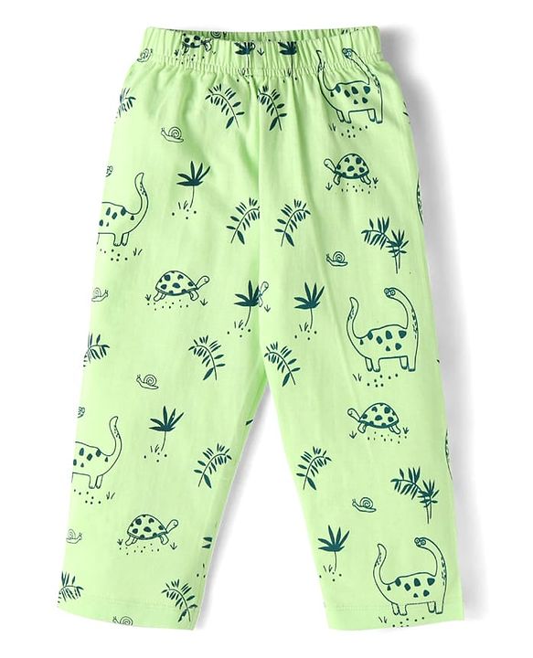 Babyhug Cotton Knit Full Sleeves Night Suit With Animal Print - Green