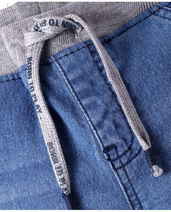 Babyhug Full Length Solid Washed Denim Jeans With Stretch - Blue