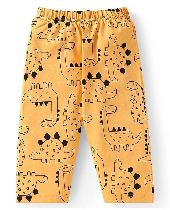 Babyhug Cotton Knit Full Sleeves Night Suit With Dino Print - Yellow