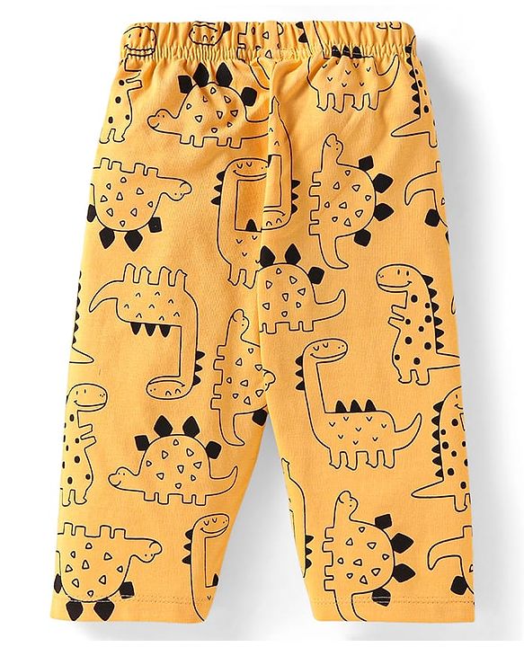 Babyhug Cotton Knit Full Sleeves Night Suit With Dino Print - Yellow