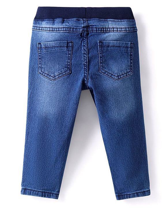 Babyhug Full Length Solid Washed Denim Jeans With Stretch - Blue