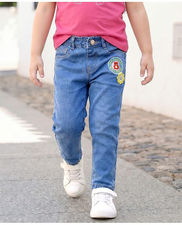 Babyhug Full Length Washed Denim Jeans With Stretch - Light Blue main image 1