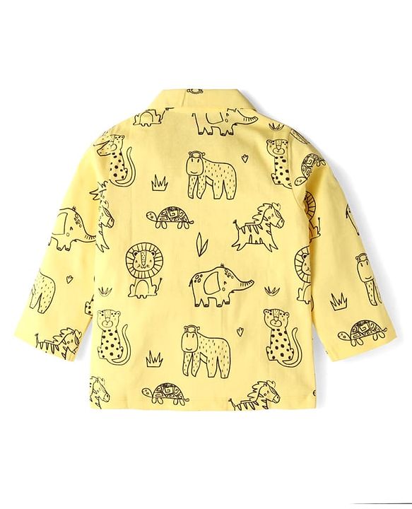 Babyhug Cotton Knit Full Sleeves Night Suit with Animal Print - Yellow