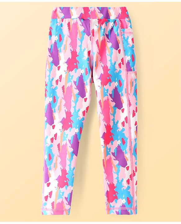 Pine Active Knit Full Length Super Stretch Leggings With Abstract Print - Dark Pink