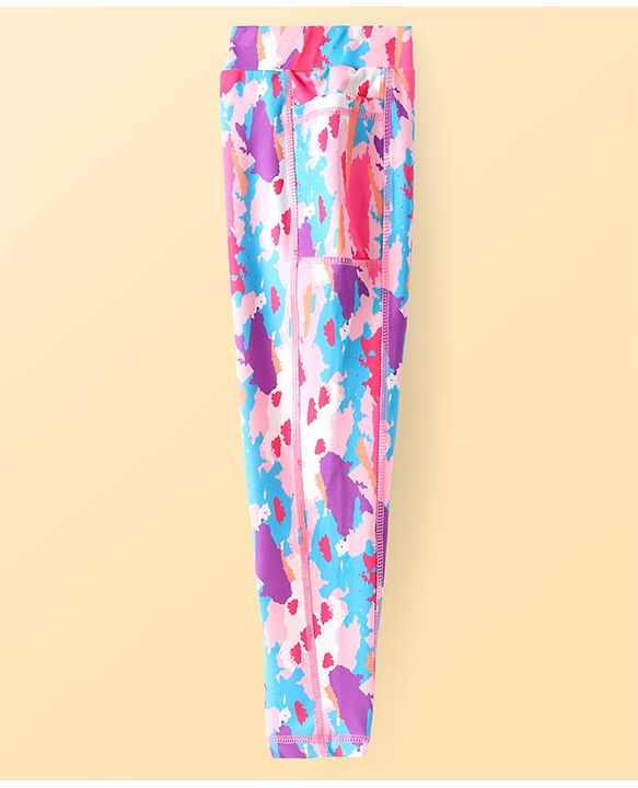 Pine Active Knit Full Length Super Stretch Leggings With Abstract Print - Dark Pink