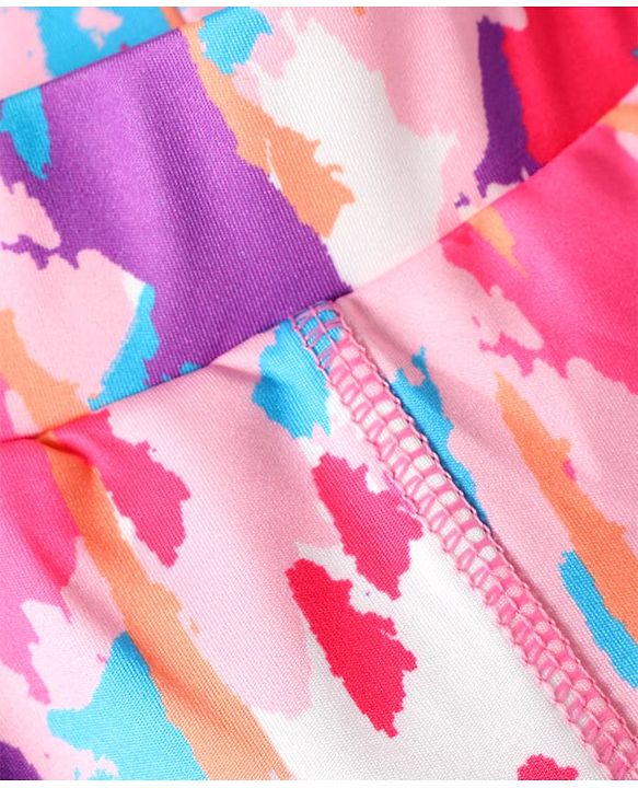 Pine Active Knit Full Length Super Stretch Leggings With Abstract Print - Dark Pink