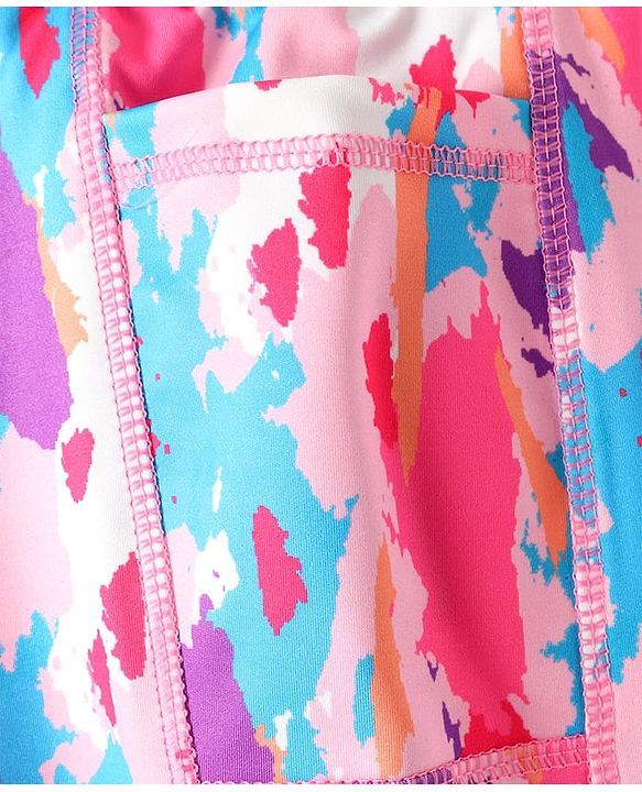 Pine Active Knit Full Length Super Stretch Leggings With Abstract Print - Dark Pink