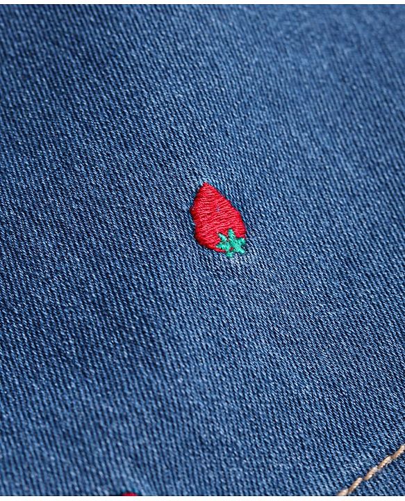 Babyhug Mid Thigh Washed Denim Skirt with Strawberry Embroidery - Navy Blue