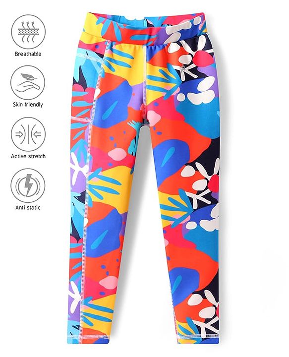 Pine Active Knit Full Length Super Stretch Leggings With Abstract Print - Multicolour
