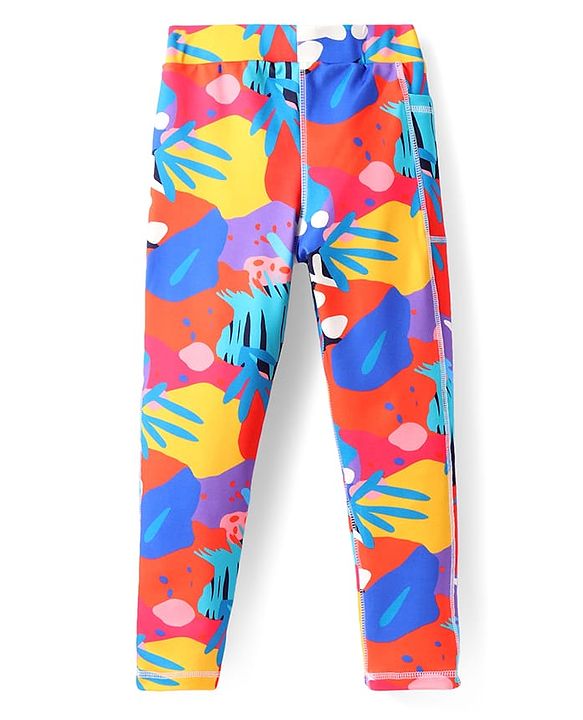 Pine Active Knit Full Length Super Stretch Leggings With Abstract Print - Multicolour