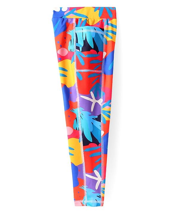 Pine Active Knit Full Length Super Stretch Leggings With Abstract Print - Multicolour