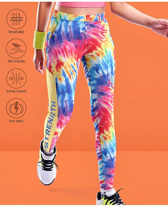 Pine Active Full Length Super Stretch Leggings - Yellow & Blue