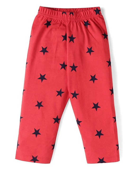 Babyhug Cotton Knit Full Sleeves Night Suit with Star Print - Red