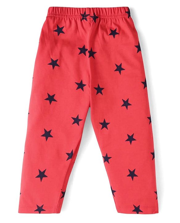 Babyhug Cotton Knit Full Sleeves Night Suit with Star Print - Red