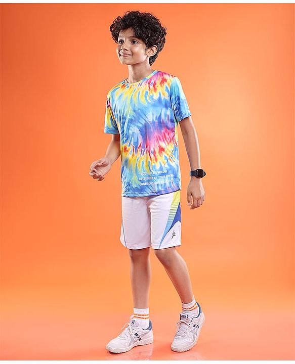 Pine Active Knit Half Sleeves T-Shirt With Tie & Dye Print - Blue