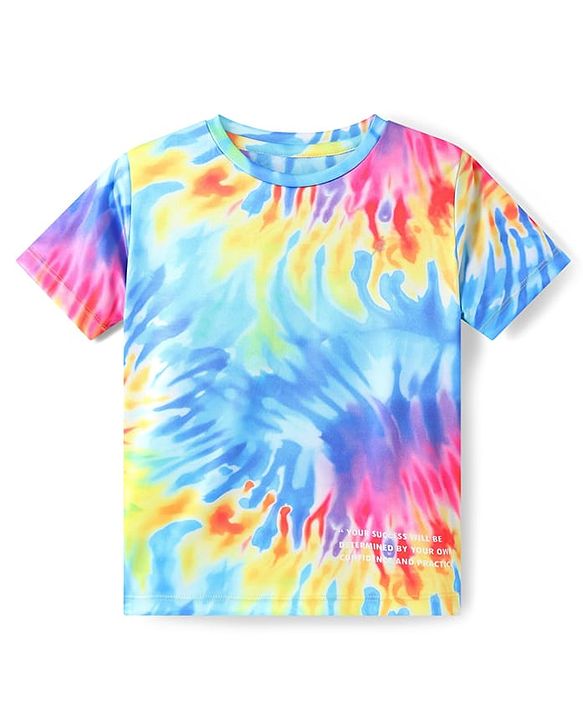 Pine Active Knit Half Sleeves T-Shirt With Tie & Dye Print - Blue