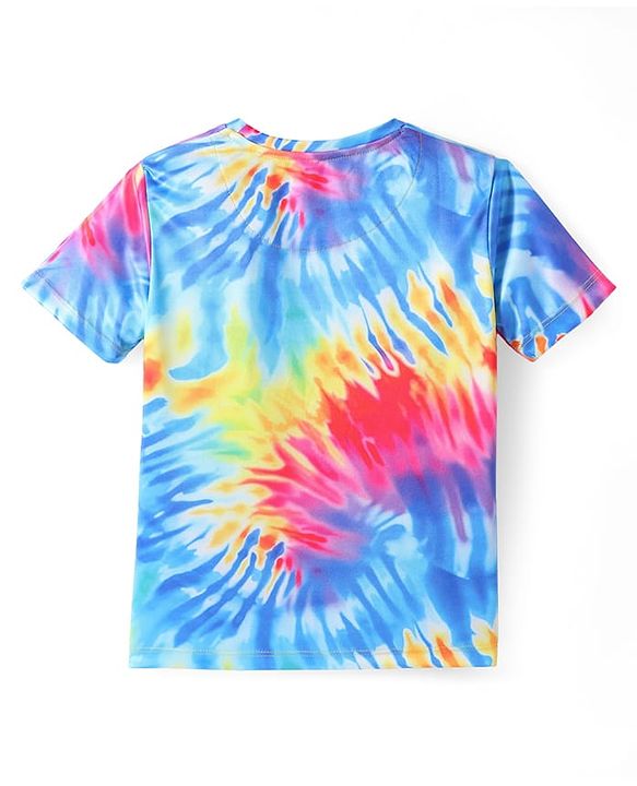 Pine Active Knit Half Sleeves T-Shirt With Tie & Dye Print - Blue