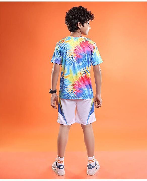 Pine Active Knit Half Sleeves T-Shirt With Tie & Dye Print - Blue