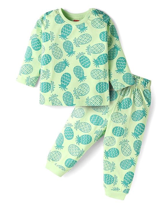 Babyhug Cotton Knit Half Sleeves Night Suit with Beach Theme Print - Red & White main image 1