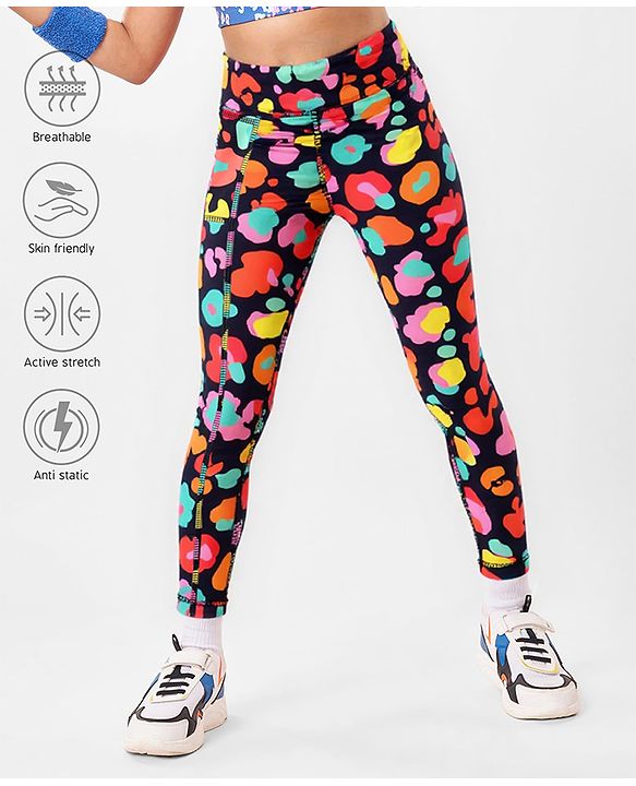 Pine Active Knit Full Length Super Stretch Leggings With Abstract Print - Multicolour