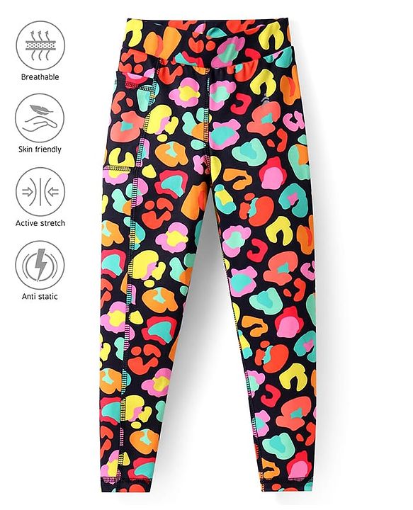 Pine Active Knit Full Length Super Stretch Leggings With Abstract Print - Multicolour